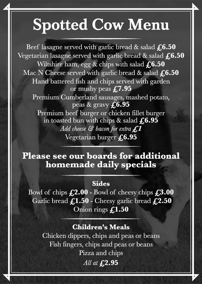 May 2018 Menu at The Spotted Cow in Fishponds, Bristol